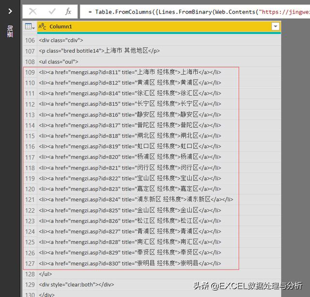 Power BI Desktop中抓取上海市各区的经纬度制作可视化地图