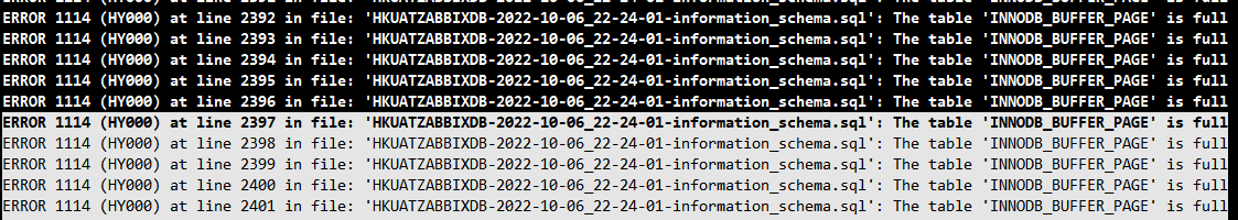 [ERROR] mariadbd: The table 'INNODB_BUFFER_PAGE' is full
