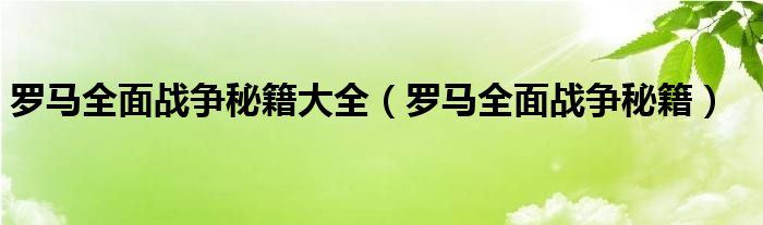 罗马秘籍_罗马之全面战争秘籍_帝国时代之罗马复兴秘籍